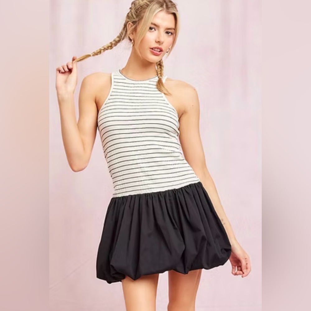 Striped Halter Bubble Hem Dress